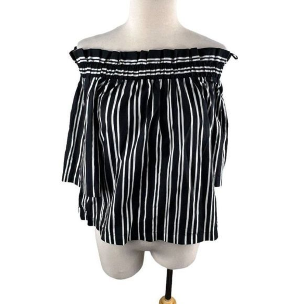 H&M Black White‎ Striped Off Shoulder Blouse (4)